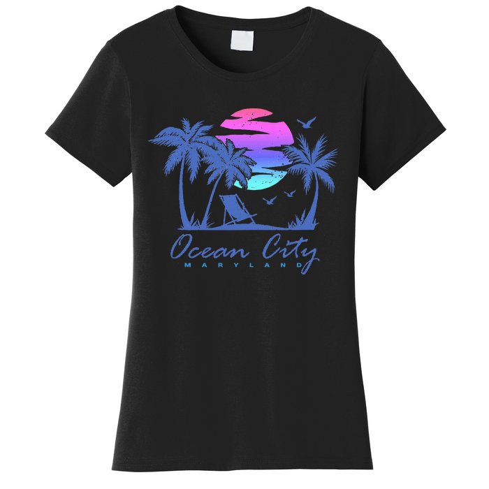 Ocean City Maryland Beach Vacation Trip Retro Vintage Sunset Women's T-Shirt