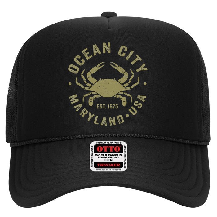 Ocean City Maryland Crab Retro Throwback High Crown Mesh Back Trucker Hat