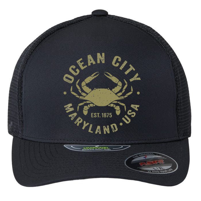 Ocean City Maryland Crab Retro Throwback Flexfit Unipanel Trucker Cap