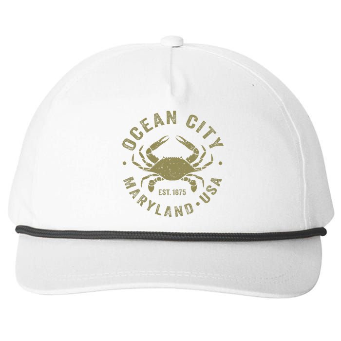 Ocean City Maryland Crab Retro Throwback Snapback Five-Panel Rope Hat