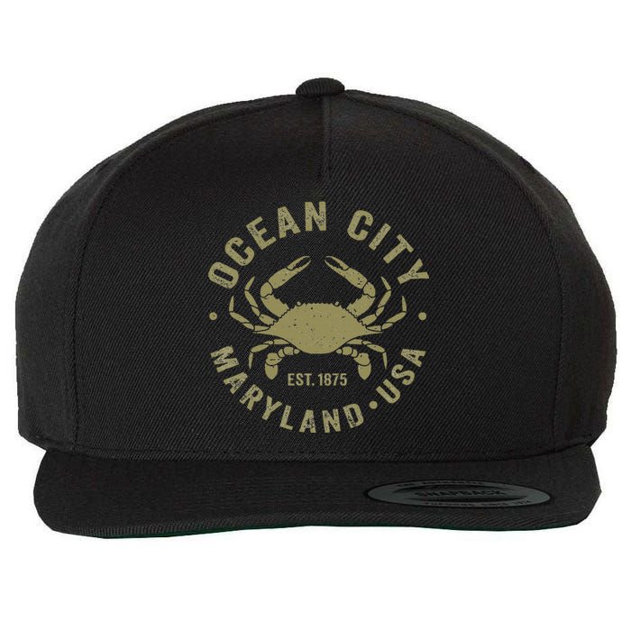 Ocean City Maryland Crab Retro Throwback Wool Snapback Cap