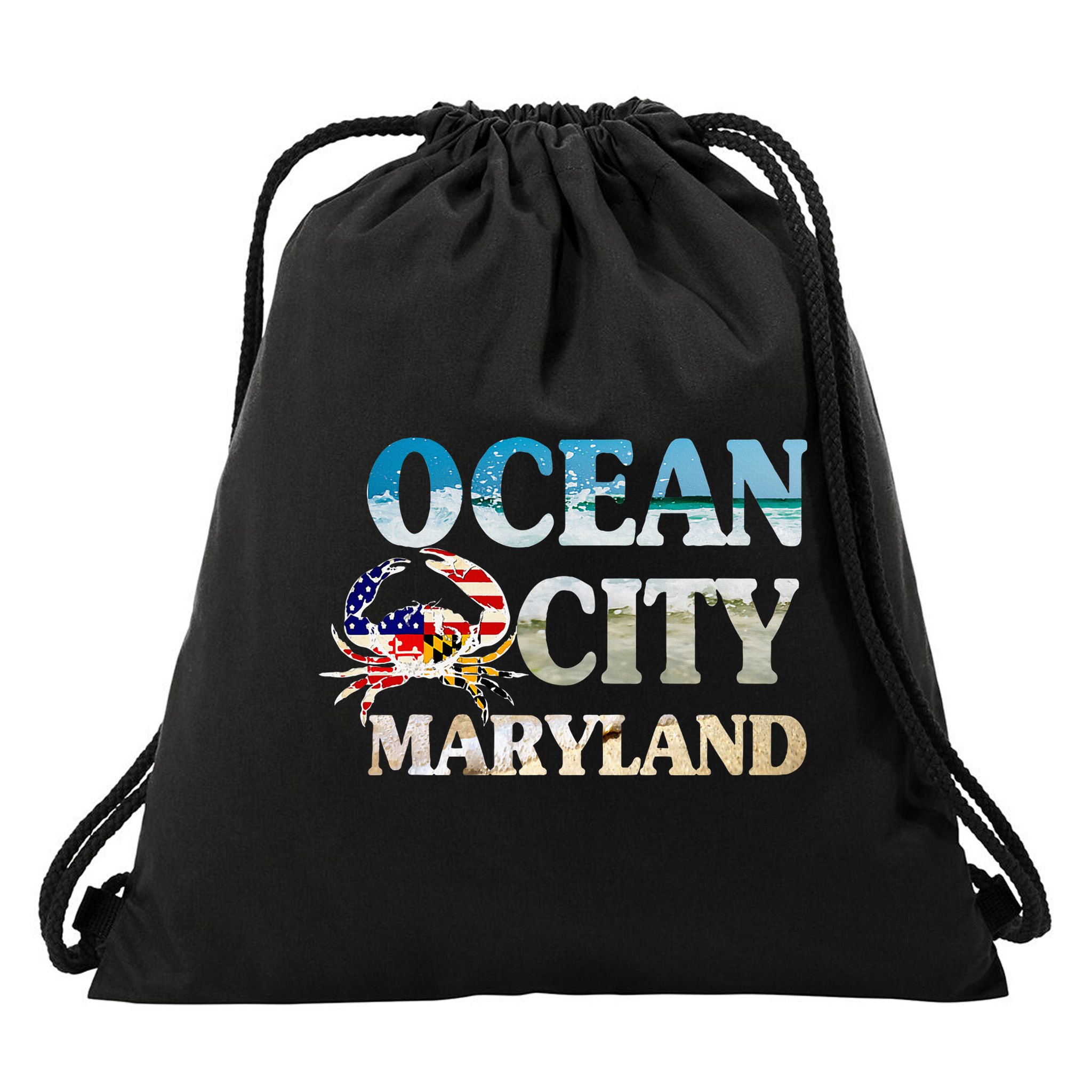 Ocean City Maryland Beach Vacation Drawstring Bag
