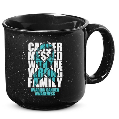 Ovarian Cancer Messed With The Wrong Family Teal Ribbon Gift 15oz Campfire Ceramic Mug