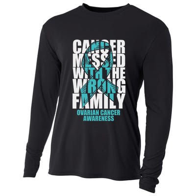 Ovarian Cancer Messed With The Wrong Family Teal Ribbon Gift Cooling Performance Long Sleeve Crew