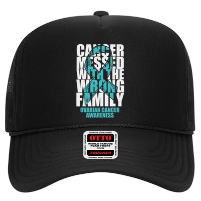 Ovarian Cancer Messed With The Wrong Family Teal Ribbon Gift Trucker Hat
