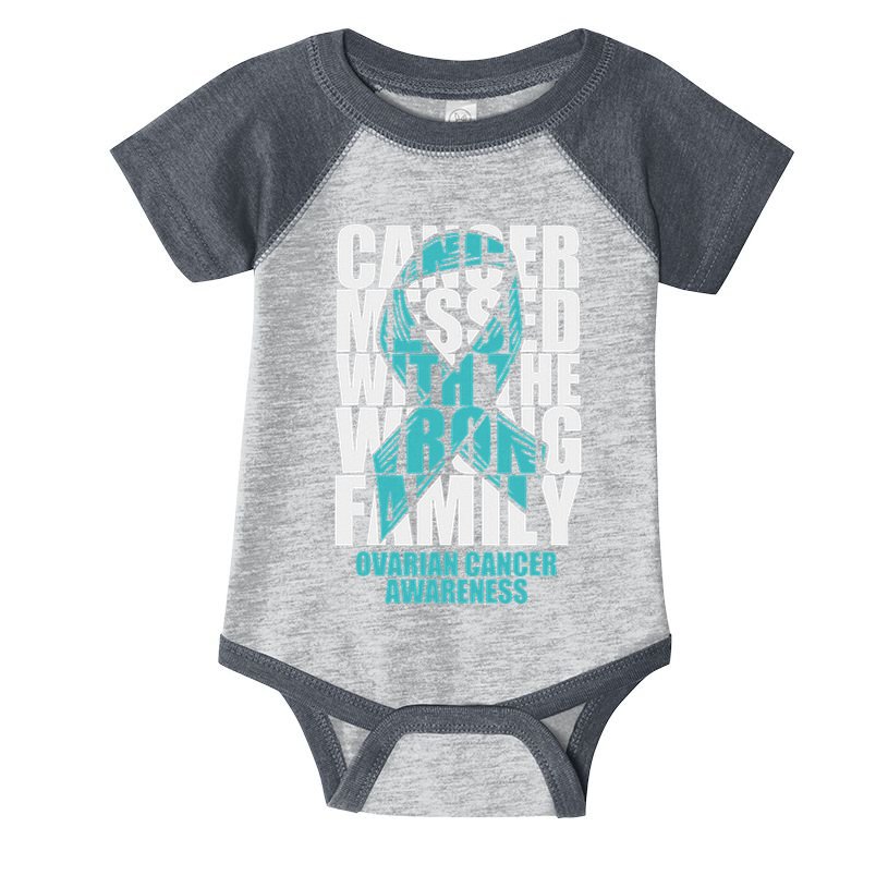 Ovarian Cancer Messed With The Wrong Family Teal Ribbon Gift Infant Baby Jersey Bodysuit