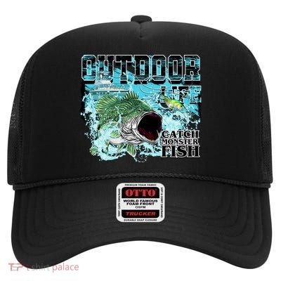 Outdoor Catch Monster Fish Large Mouth High Crown Mesh Back Trucker Hat