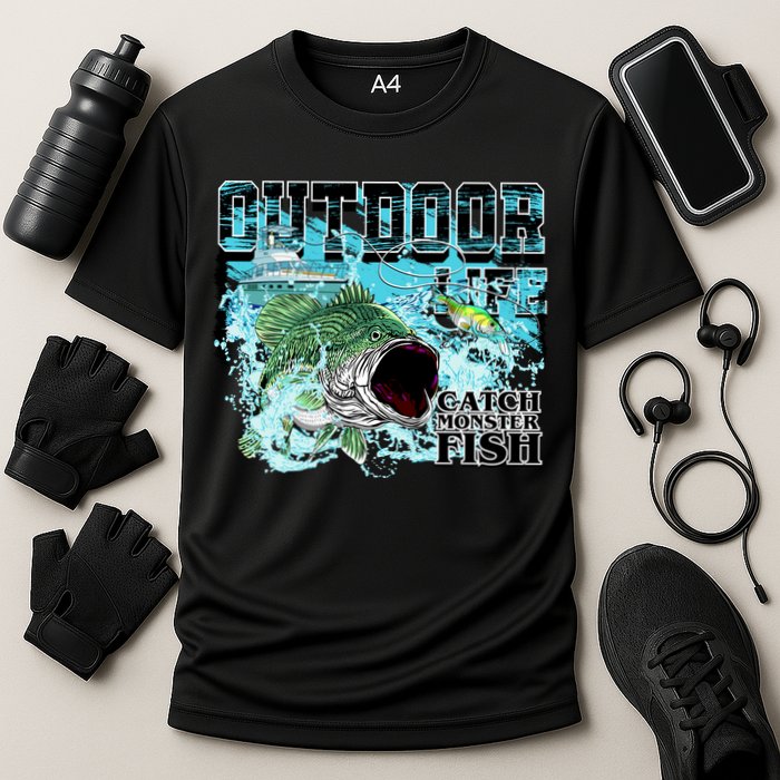 Outdoor Catch Monster Fish Large Mouth Cooling Performance Crew T-Shirt