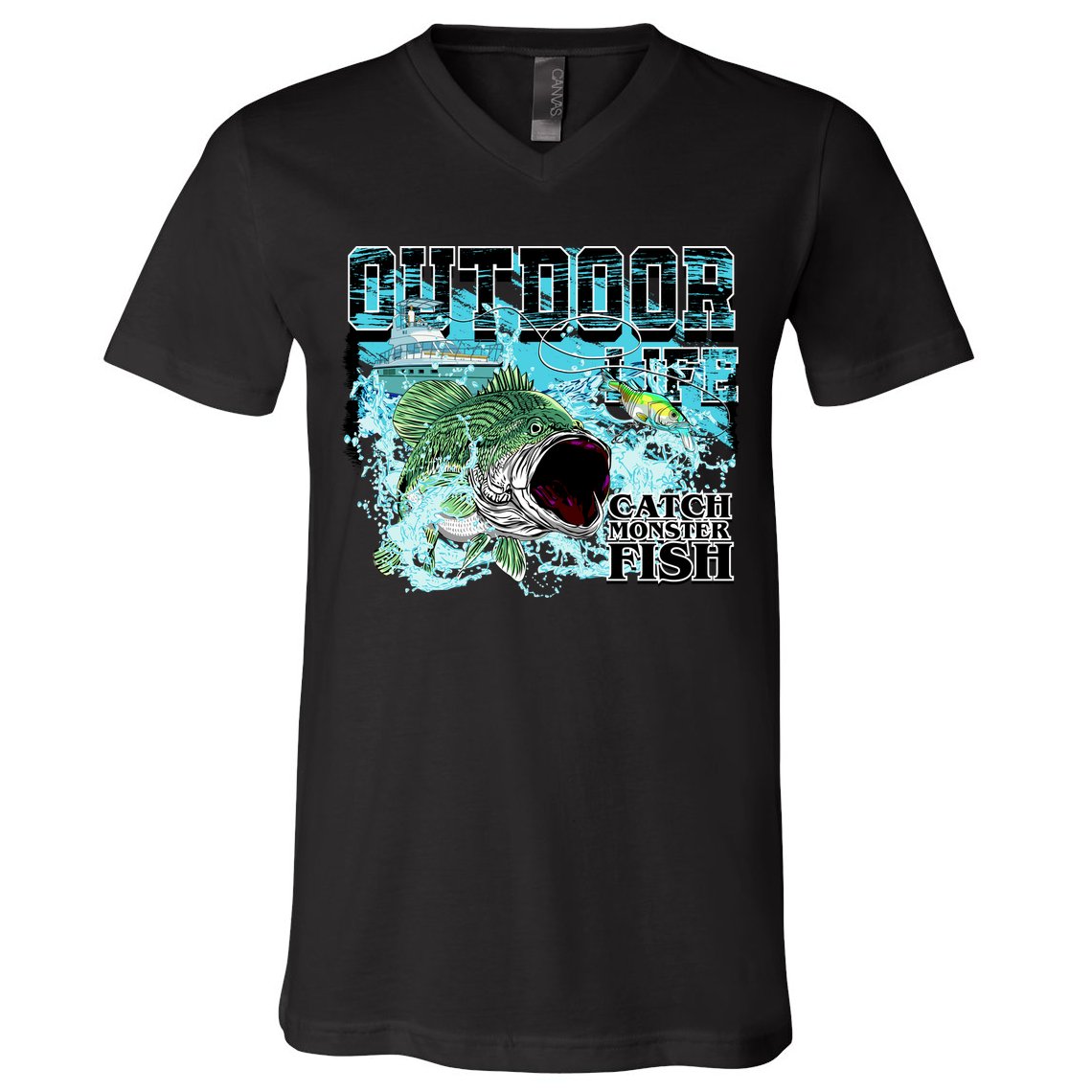 Outdoor Catch Monster Fish Large Mouth V-Neck T-Shirt
