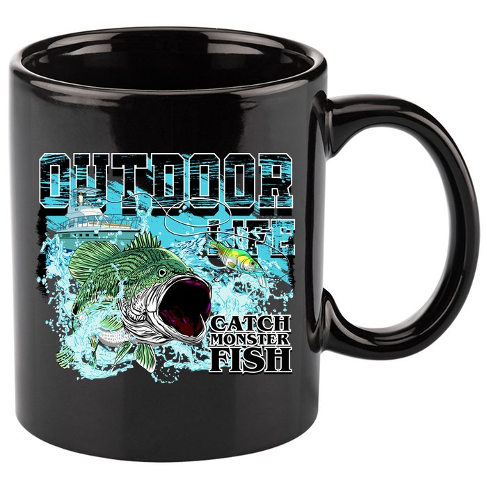 Outdoor Catch Monster Fish Large Mouth 11oz C Handle Ceramic Mug