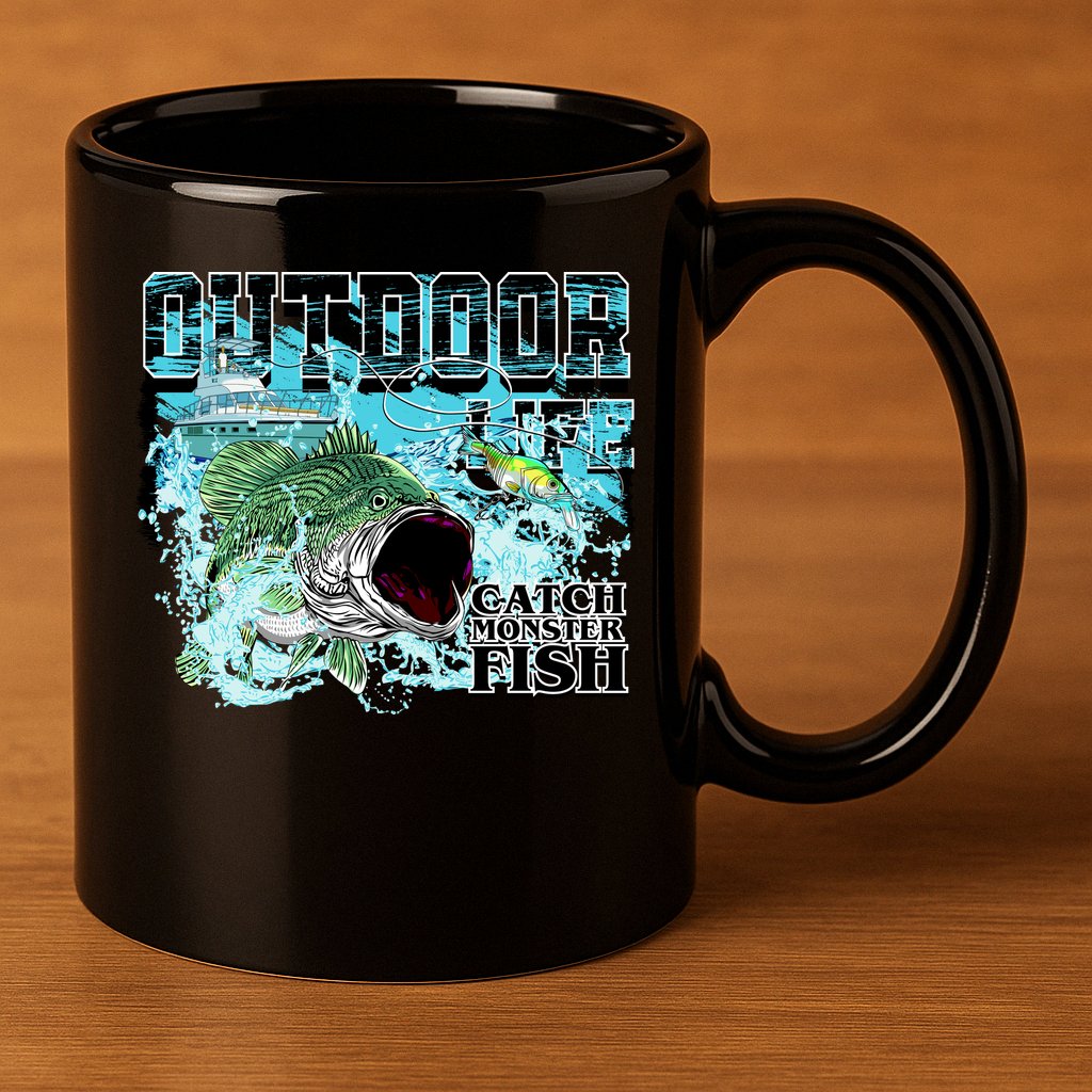 Outdoor Catch Monster Fish Large Mouth 11oz C Handle Ceramic Mug