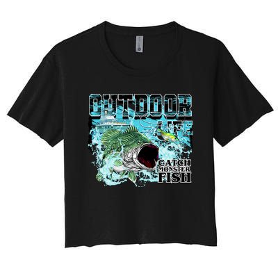 Outdoor Catch Monster Fish Large Mouth Women's Crop Top Tee