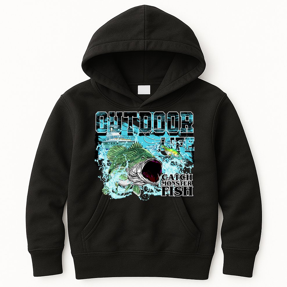Outdoor Catch Monster Fish Large Mouth Kids Hoodie