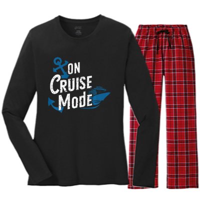 On Cruise Mode Family Cruising Essentials Vacation Women's Long Sleeve Flannel Pajama Set 