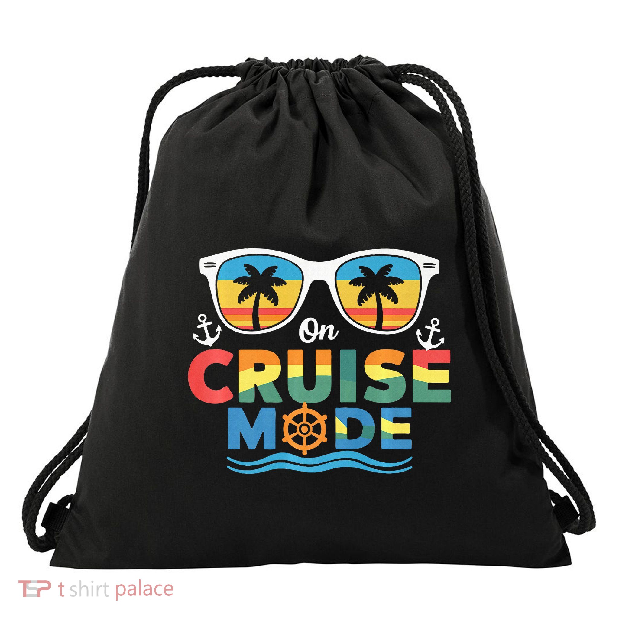 On Cruise Mode Family Cruising Essentials Vacation Squad Drawstring Bag