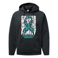 Ovarian Cancer Messed With The Wrong Family Teal Ribbon Gift Performance Fleece Hoodie