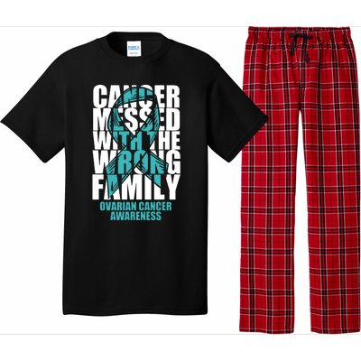 Ovarian Cancer Messed With The Wrong Family Teal Ribbon Gift Pajama Set