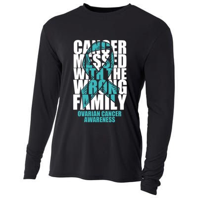 Ovarian Cancer Messed With The Wrong Family Teal Ribbon Gift Cooling Performance Long Sleeve Crew
