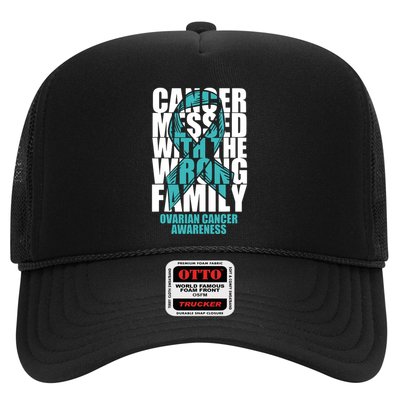 Ovarian Cancer Messed With The Wrong Family Teal Ribbon Gift Trucker Hat