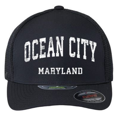 Ocean City Maryland MD Vintage Athletic Sports Design Flexfit Unipanel Trucker Cap