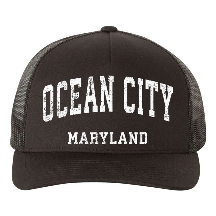 Ocean City Maryland MD Vintage Athletic Sports Design Yupoong Adult 5-Panel Trucker Hat