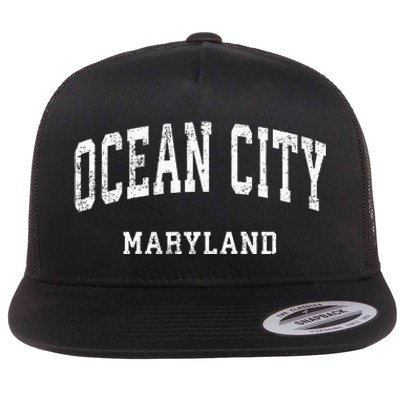 Ocean City Maryland MD Vintage Athletic Sports Design Flat Bill Trucker Hat