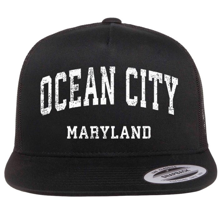 Ocean City Maryland MD Vintage Athletic Sports Design Flat Bill Trucker Hat