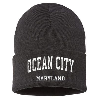 Ocean City Maryland MD Vintage Athletic Sports Design Sustainable Knit Beanie