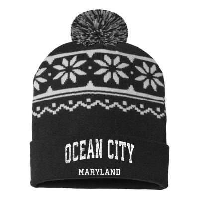 Ocean City Maryland MD Vintage Athletic Sports Design USA-Made Snowflake Beanie