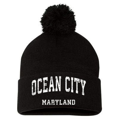 Ocean City Maryland MD Vintage Athletic Sports Design Pom Pom 12in Knit Beanie