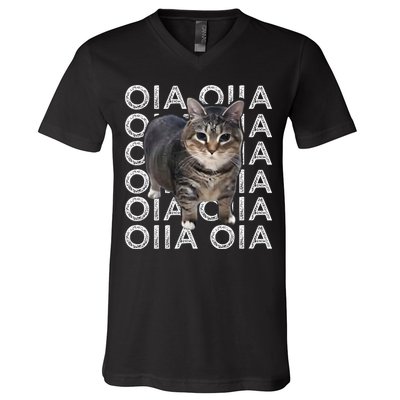 Oia Cat Meme I Wake Up Engage In Tomfoolery Oiia Cat Spinnin V-Neck T-Shirt