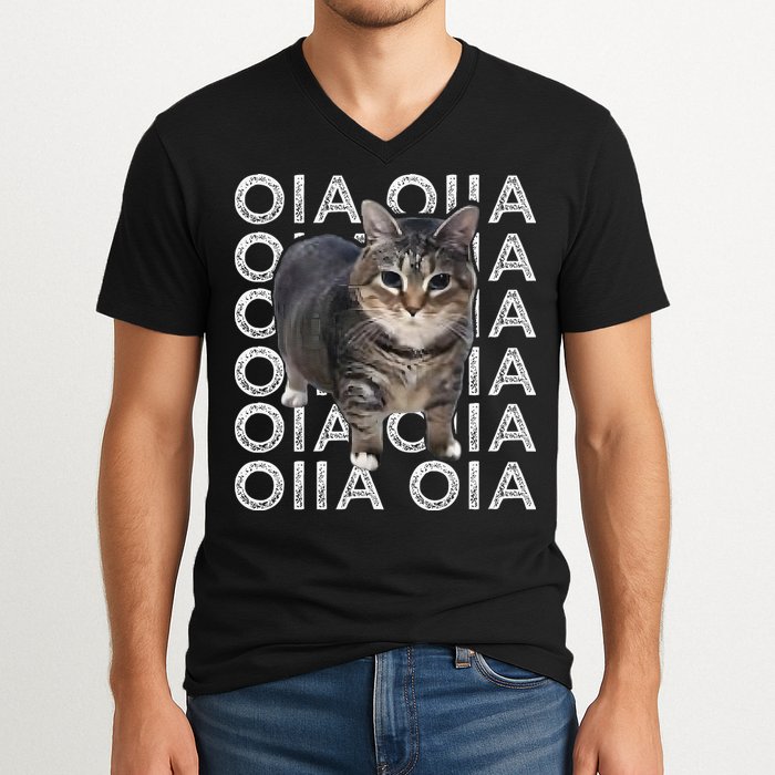 Oia Cat Meme I Wake Up Engage In Tomfoolery Oiia Cat Spinnin V-Neck T-Shirt