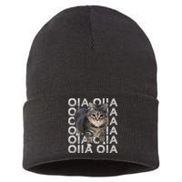 Oia Cat Meme I Wake Up Engage In Tomfoolery Oiia Cat Spinnin Sustainable Knit Beanie