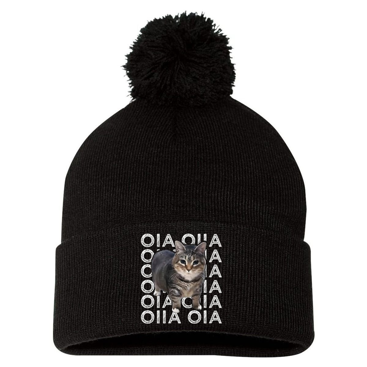 Oia Cat Meme I Wake Up Engage In Tomfoolery Oiia Cat Spinnin Pom Pom 12in Knit Beanie