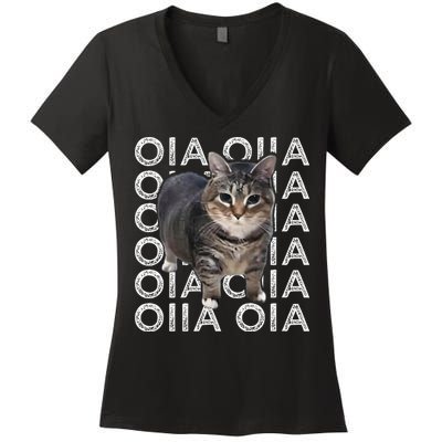 Oia Cat Meme I Wake Up Engage In Tomfoolery Oiia Cat Spinnin Women's V-Neck T-Shirt