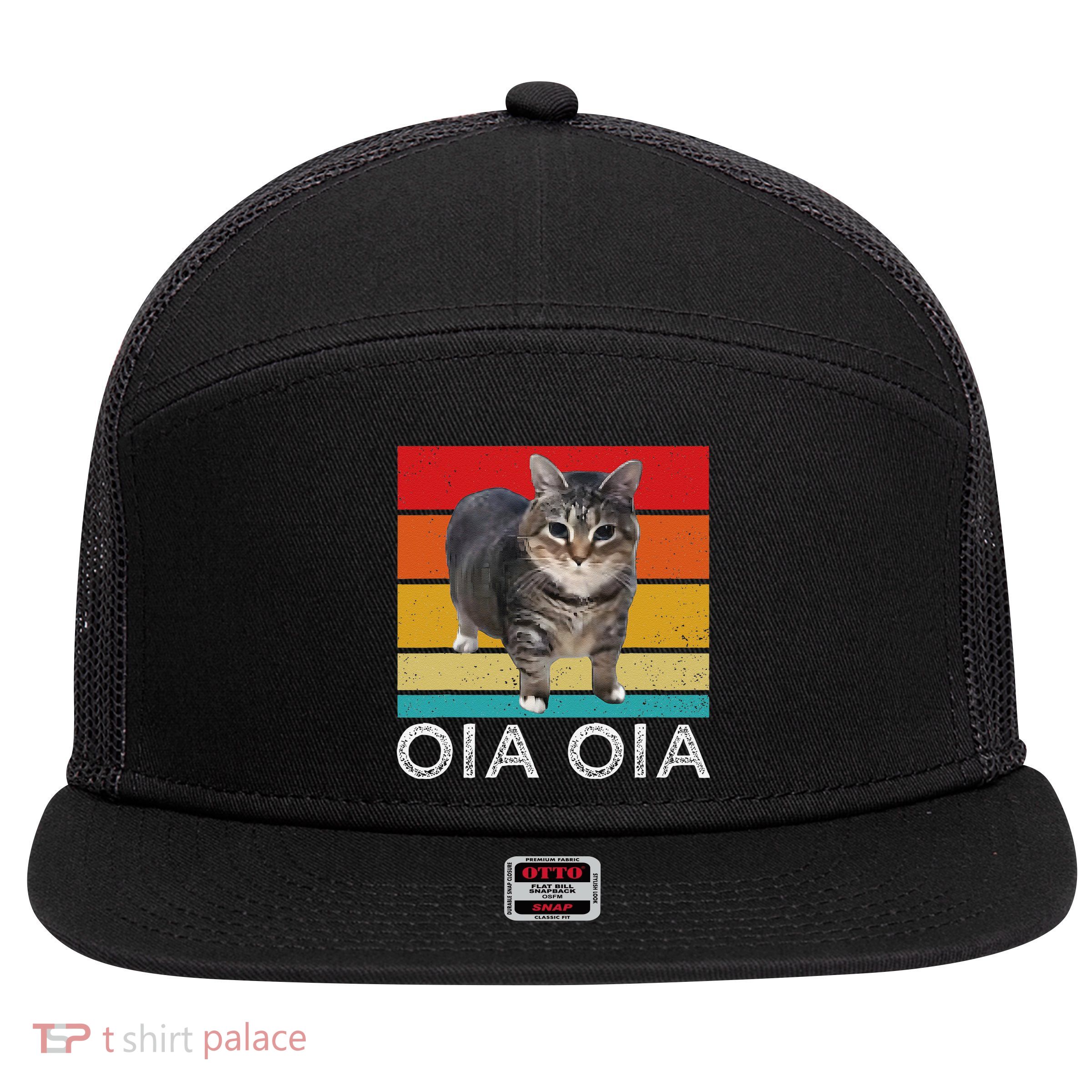 Oia Cat Meme I Wake Up Engage In Tomfoolery Oiia Cat Spinnin 7 Panel Mesh Trucker Snapback Hat