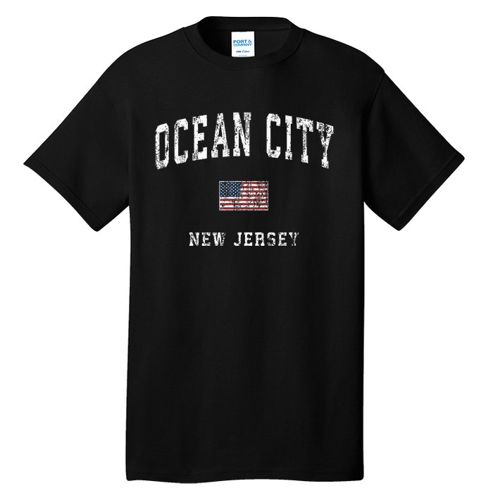 Ocean City New Jersey Nj Vintage American Flag Sports Tall T-Shirt