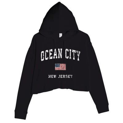 Ocean City New Jersey Nj Vintage American Flag Sports Design Crop Fleece Hoodie