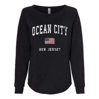 Ocean City New Jersey Nj Vintage American Flag Sports Design Womens California Wash Sweatshirt