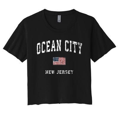 Ocean City New Jersey Nj Vintage American Flag Sports Design Women's Crop Top Tee