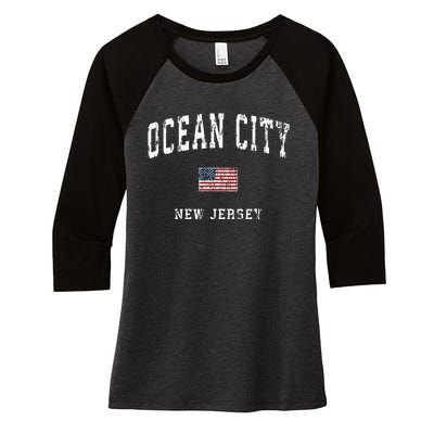 Ocean City New Jersey Nj Vintage American Flag Sports Design Women's Tri-Blend 3/4-Sleeve Raglan Shirt