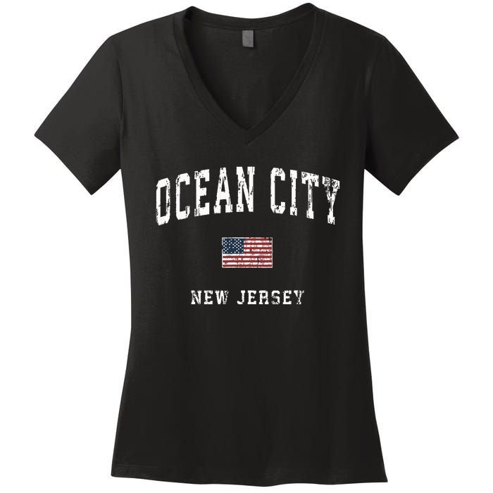 Ocean City New Jersey Nj Vintage American Flag Sports Design Women's V-Neck T-Shirt