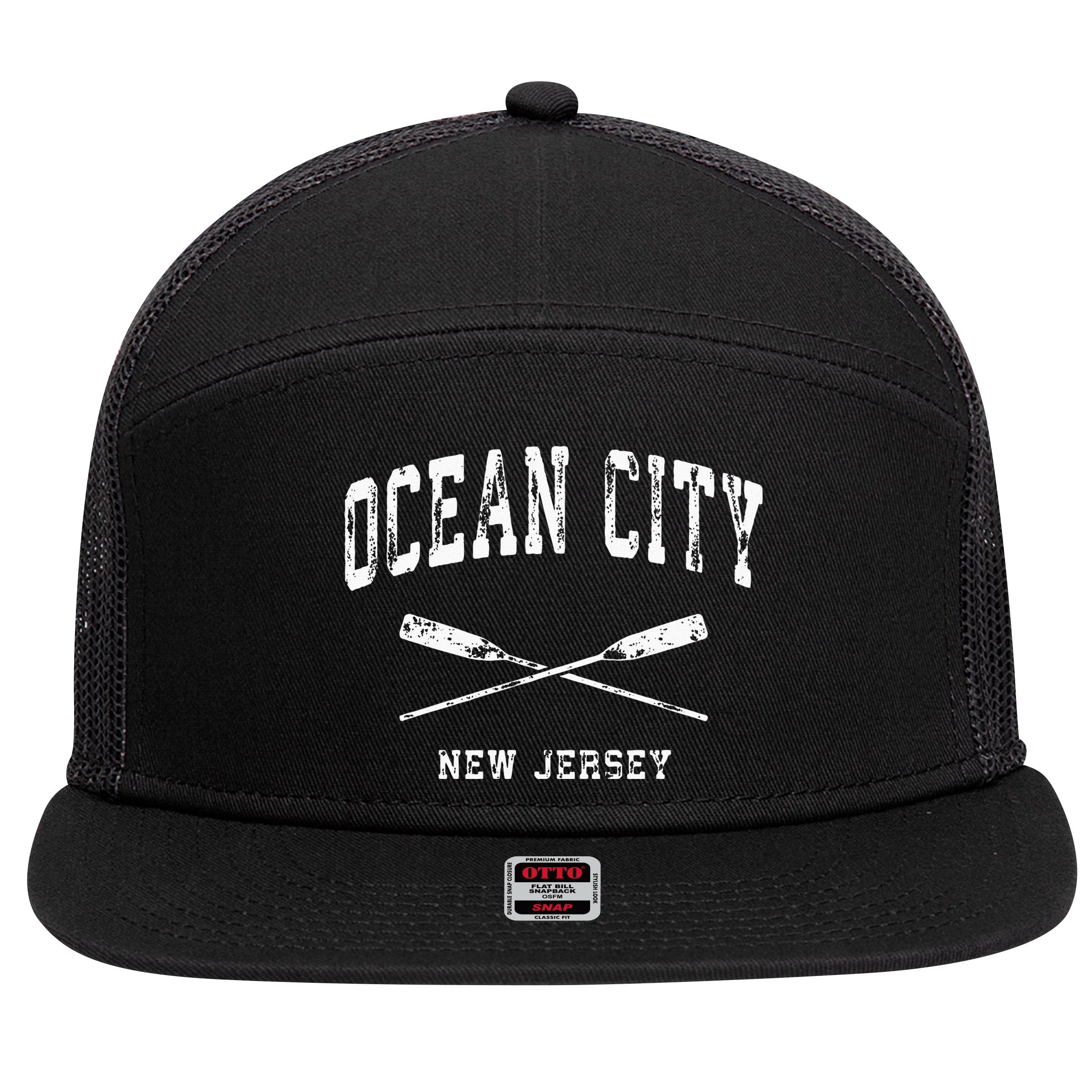 Ocean City New Jersey Vintage Nautical Crossed Oars 7 Panel Mesh Trucker Snapback Hat