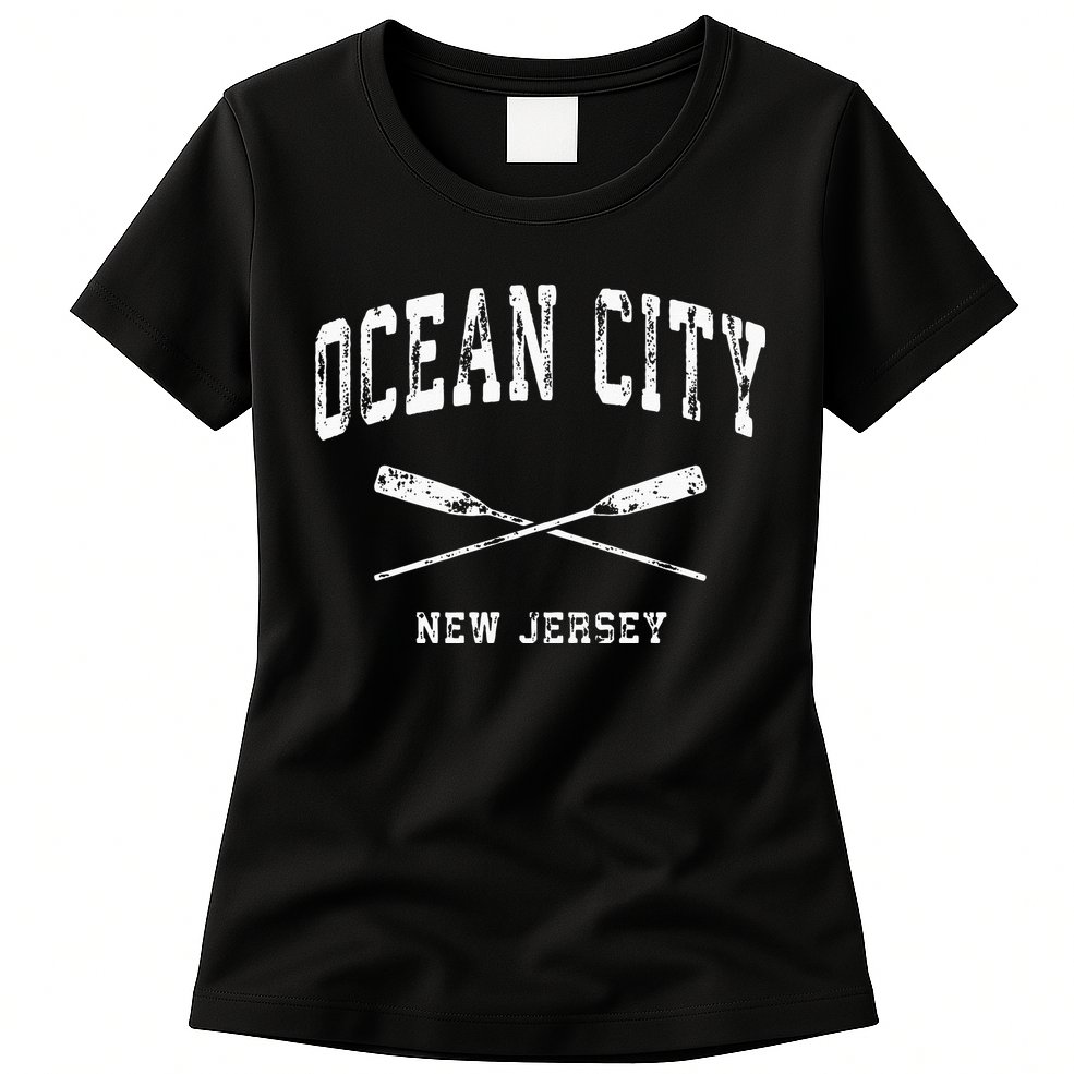 Ocean City New Jersey Vintage Nautical Crossed Oars Womens T-Shirt