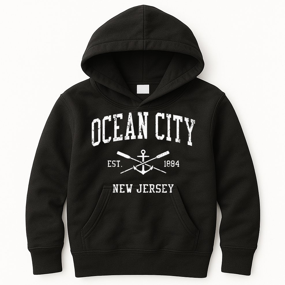 Ocean City NJ Vintage Crossed Oars & Boat Anchor Sports Kids Hoodie