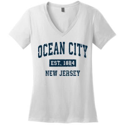 Ocean City New Jersey Nj Vintage Sports Design Print Women's V-Neck T-Shirt