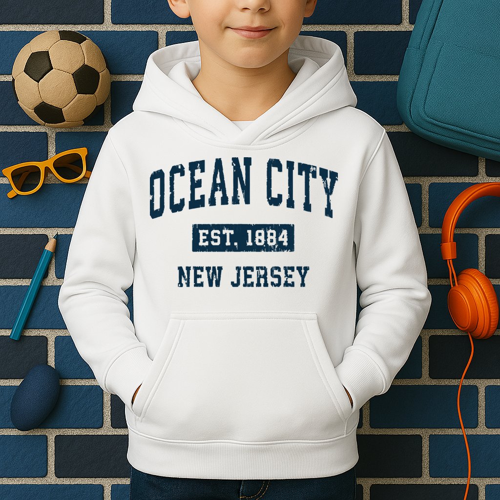Ocean City New Jersey Nj Vintage Sports Design Print Kids Hoodie