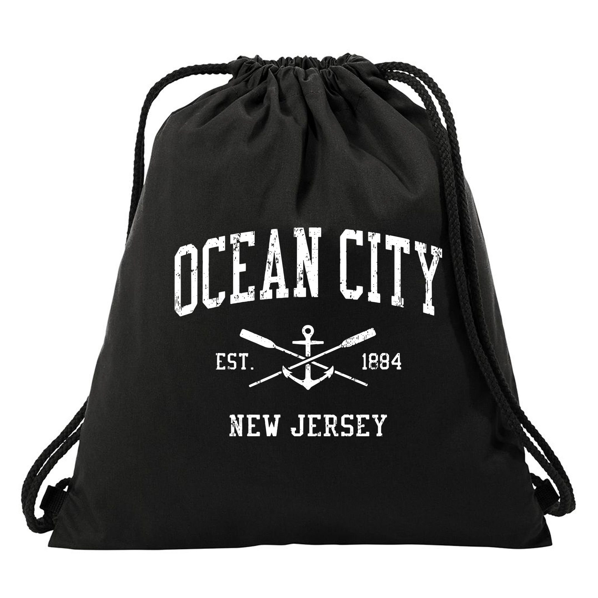Ocean City Nj Vintage Crossed Oars Boat Anchor Sports Drawstring Bag