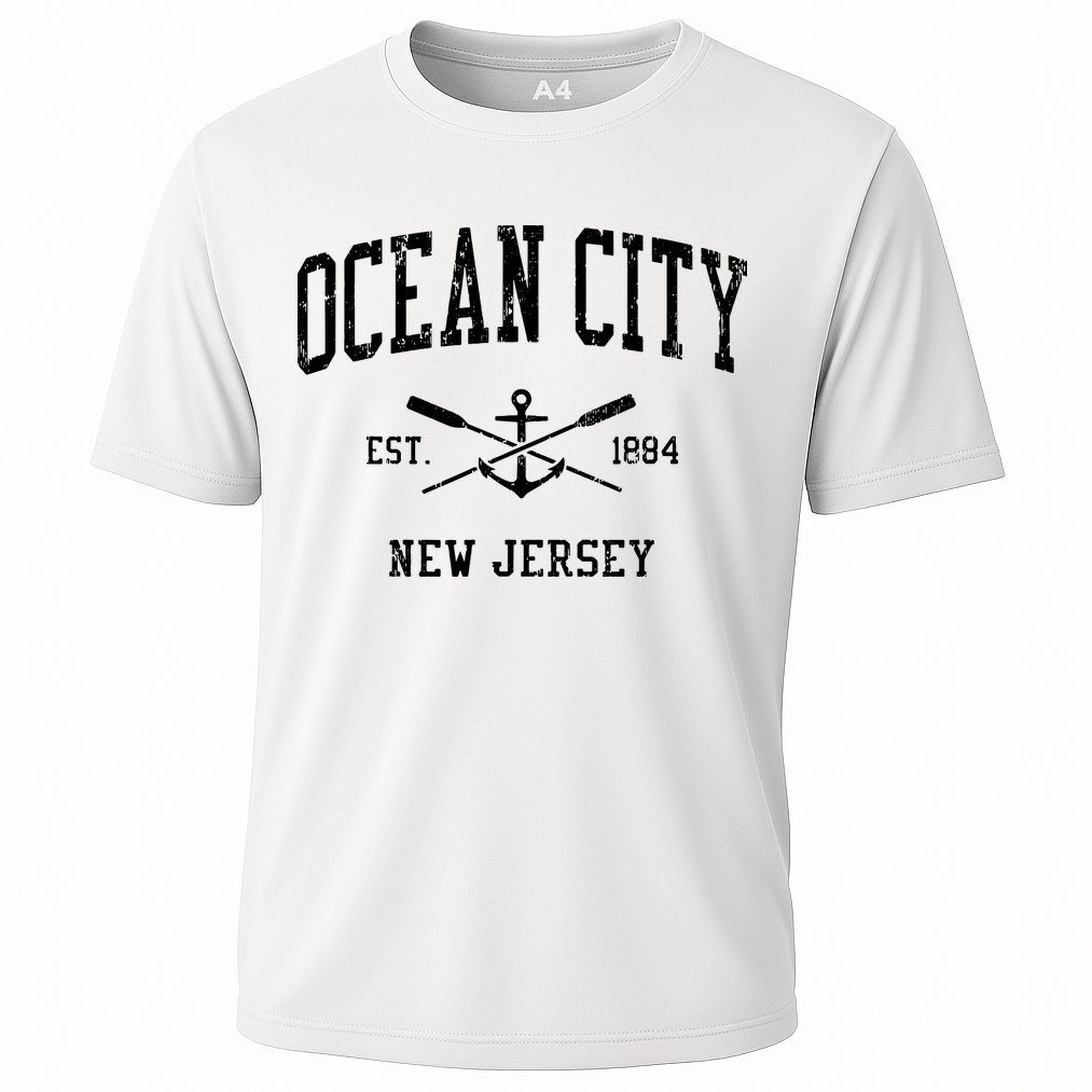 Ocean City Nj Vintage Crossed Oars Boat Anchor Sports Cooling Performance Crew T-Shirt