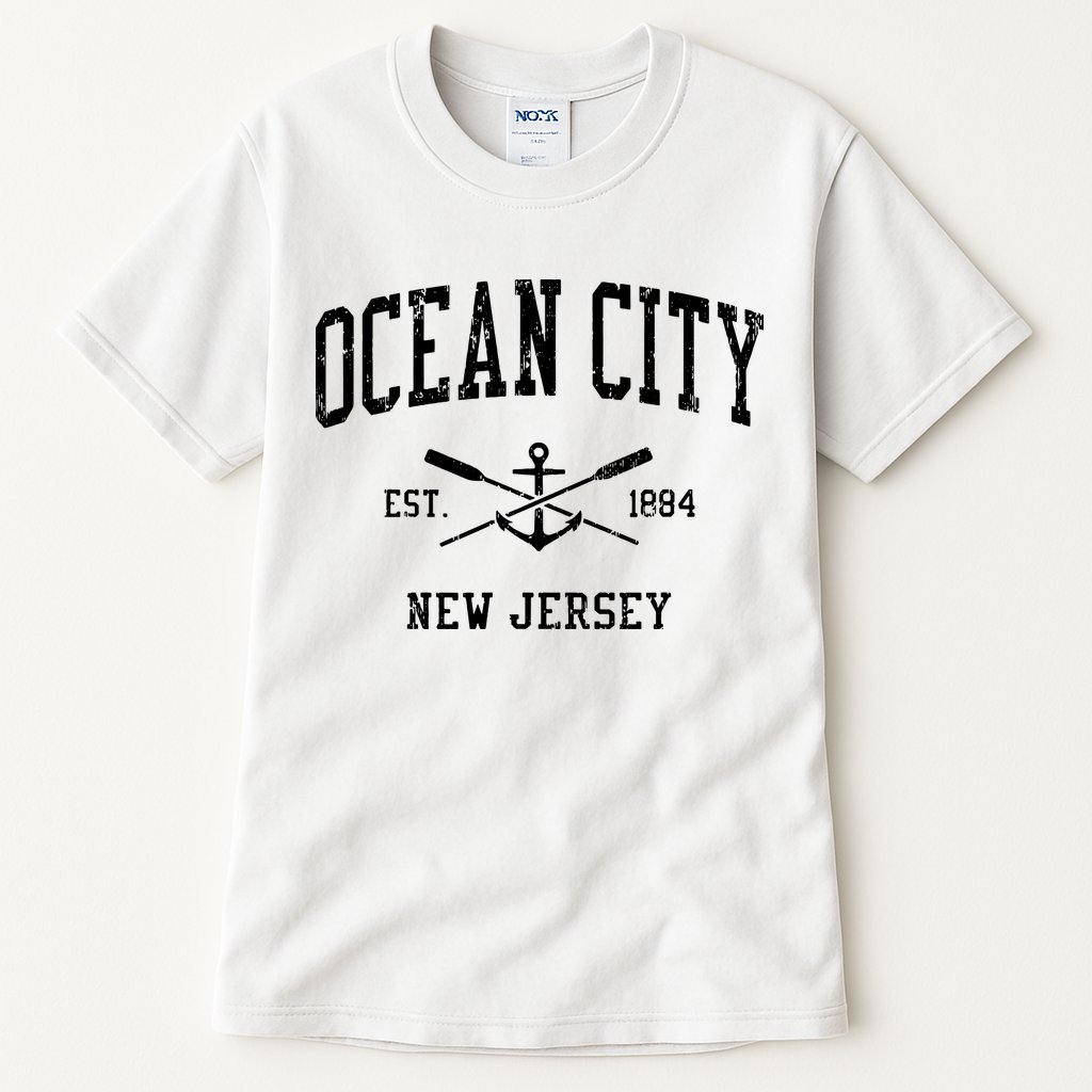 Ocean City Nj Vintage Crossed Oars Boat Anchor Sports Tall T-Shirt